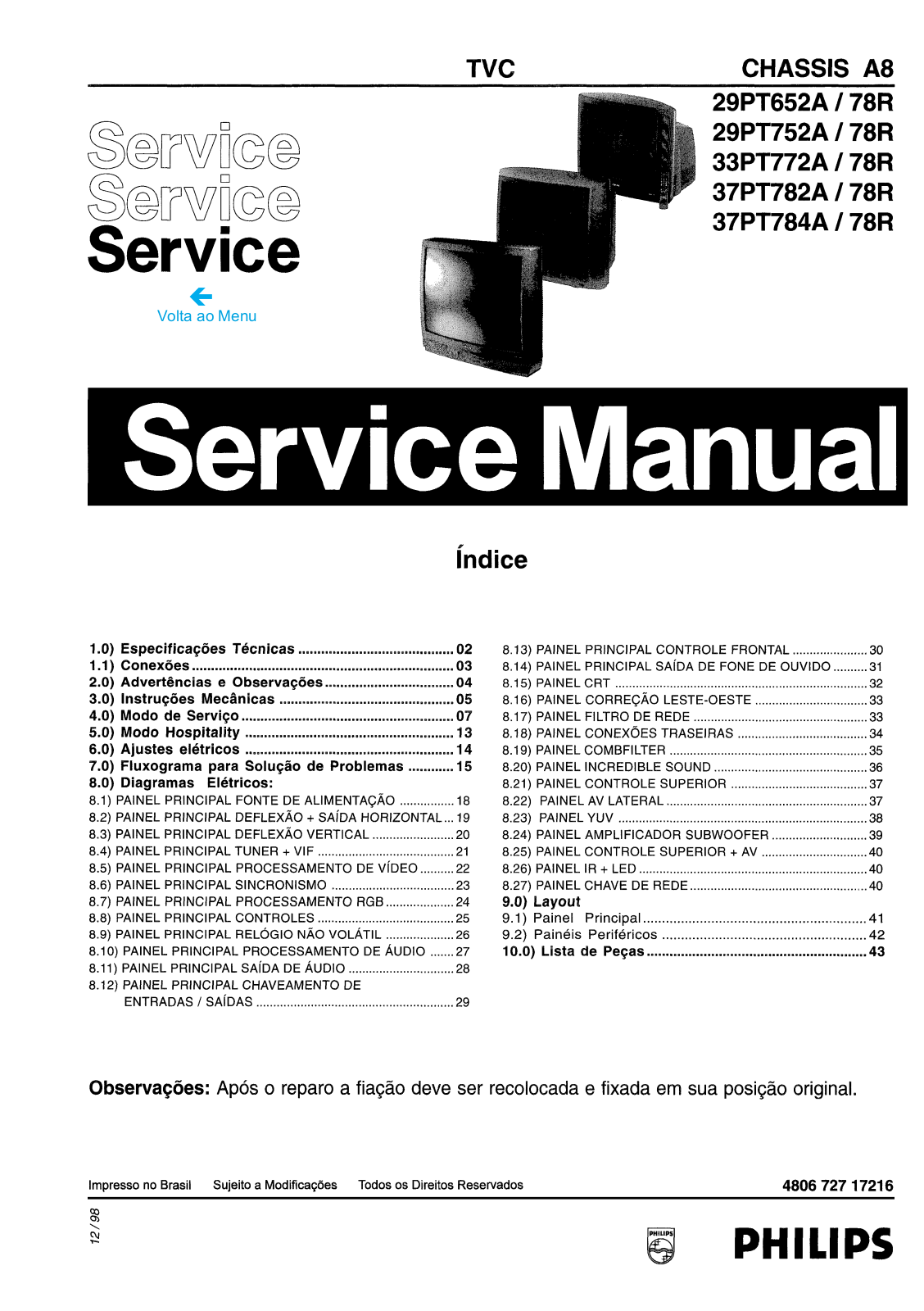 PHILIPS 29pt854a, 29pt878R Service Manual