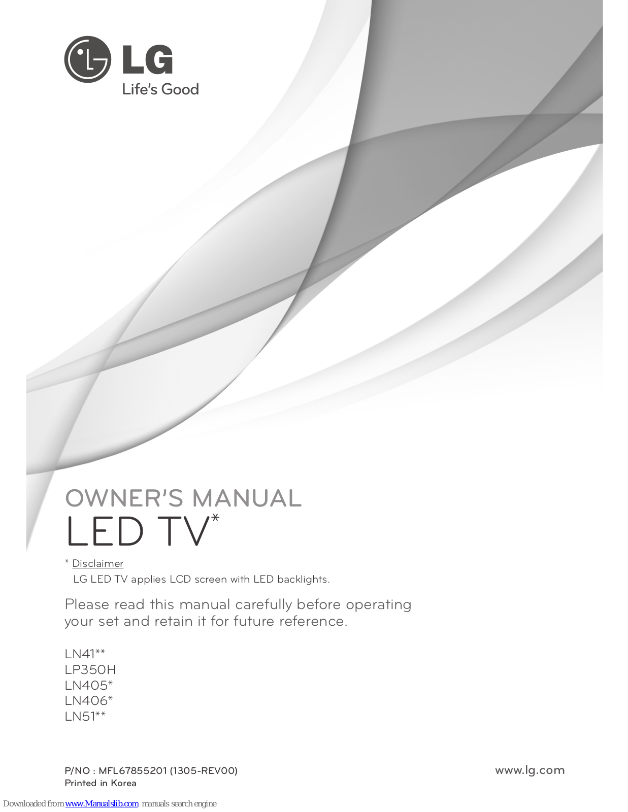 LG LN41 Series, LP350H, LN405 Series, LN406 Series, LN51 Series Owner's Manual