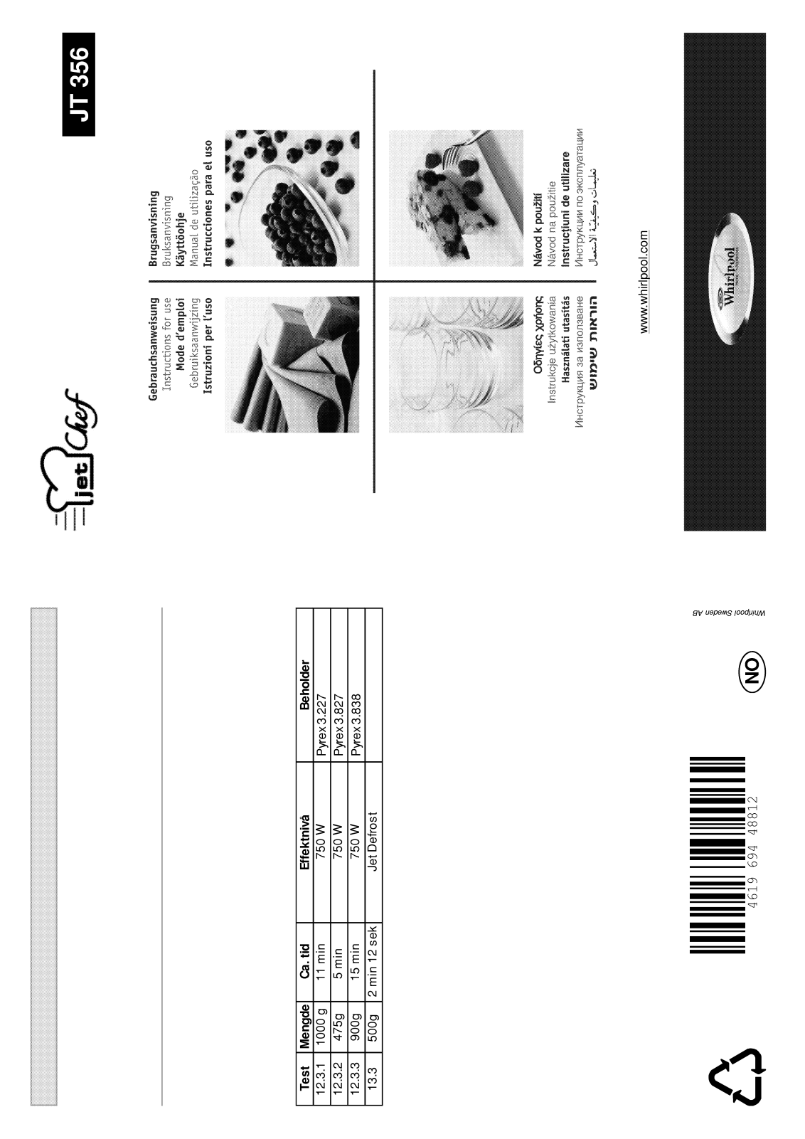 Whirlpool JT 355/Alu, JT 356 black, JT 356 alu User Manual