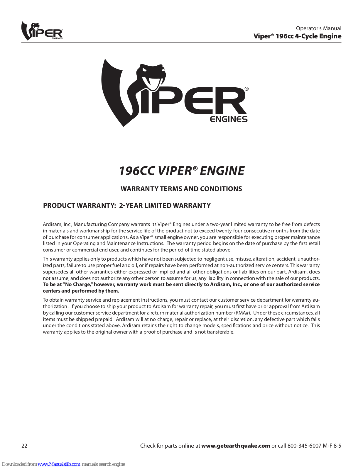 Viper 196CC Operator's Manual