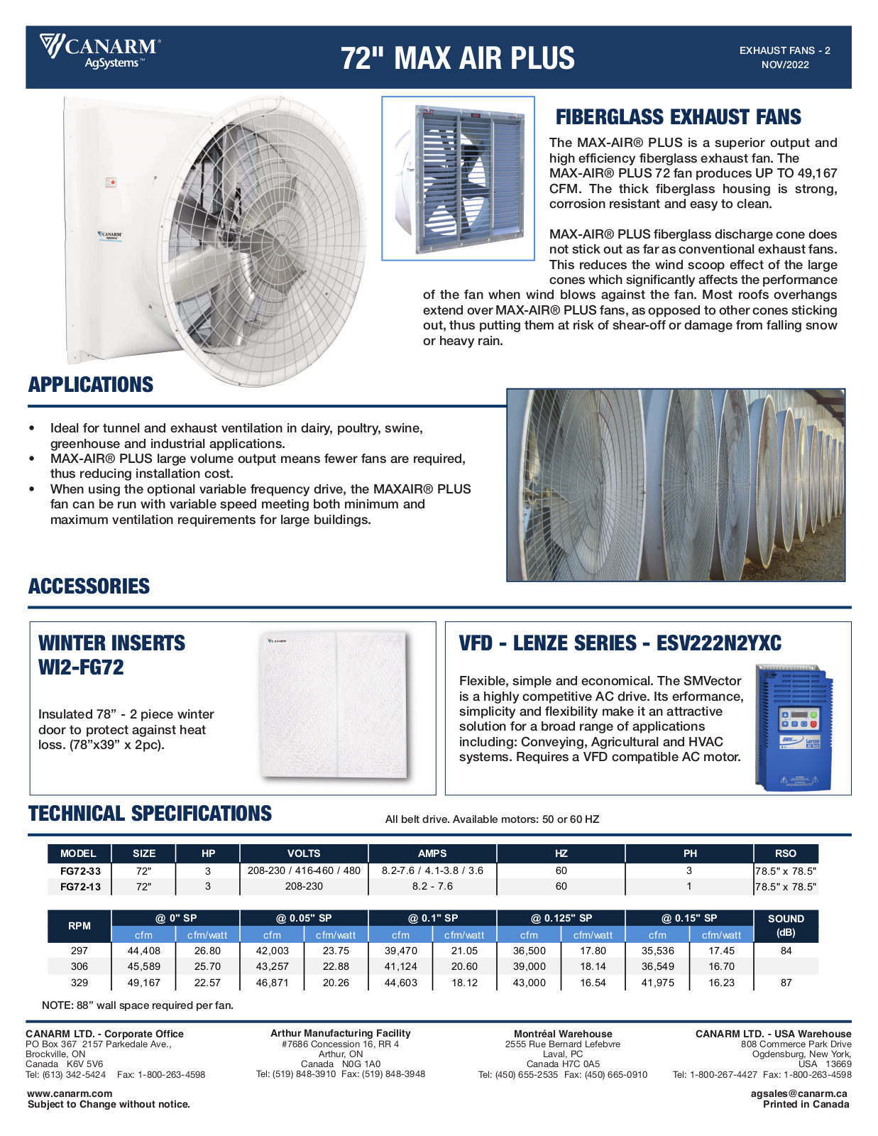 Canarm FG72-33,FG72-13 Spec Sheet - ManualMachine.com