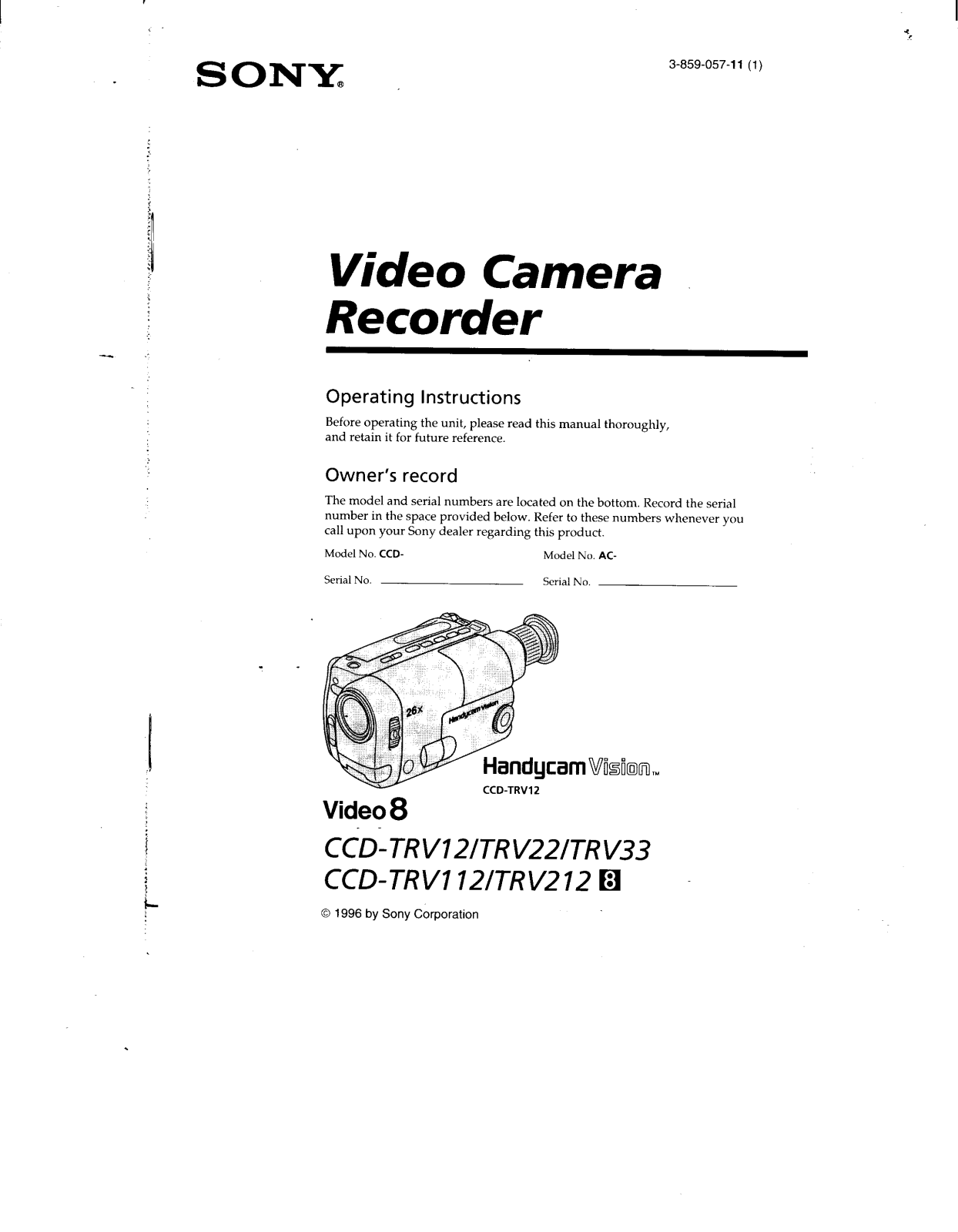 Sony DCR-TRV12, DCR-TRV22, DCR-TRV33, DCR-TRV112, DCR-TRV212 Operating Manual