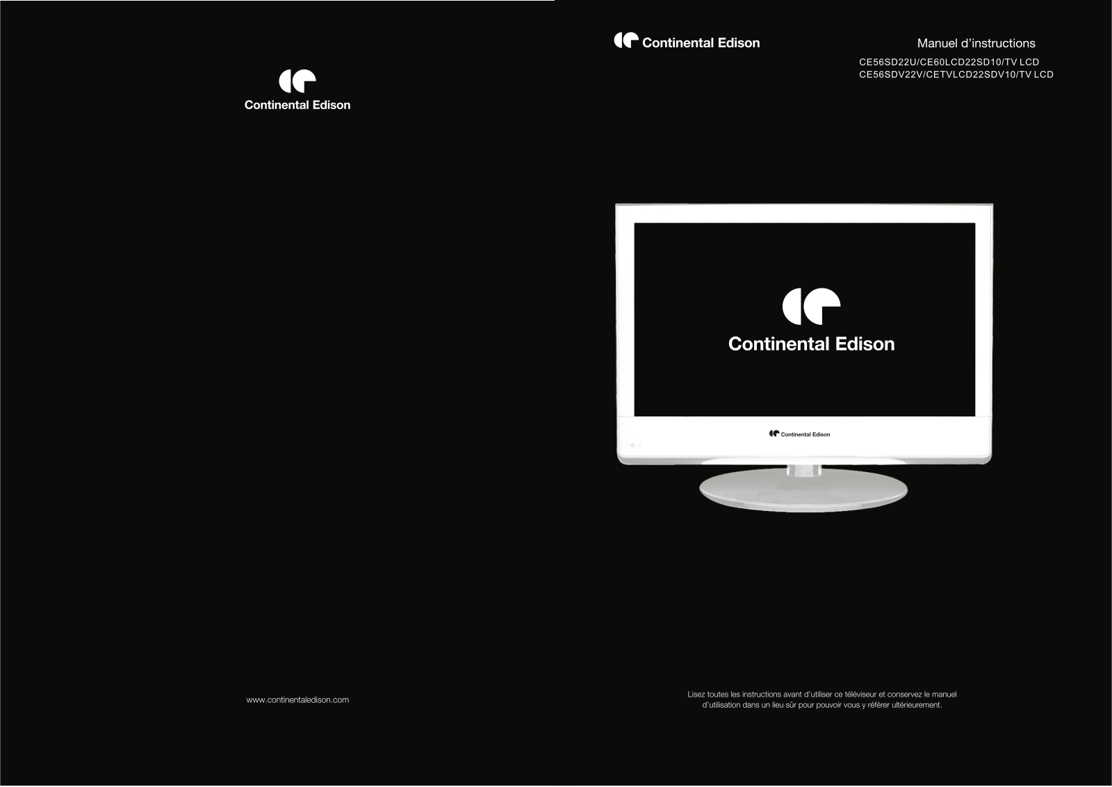 Continental edison CE60LCD22SD10, CE56SD22U, CE56SDV22V User Manual