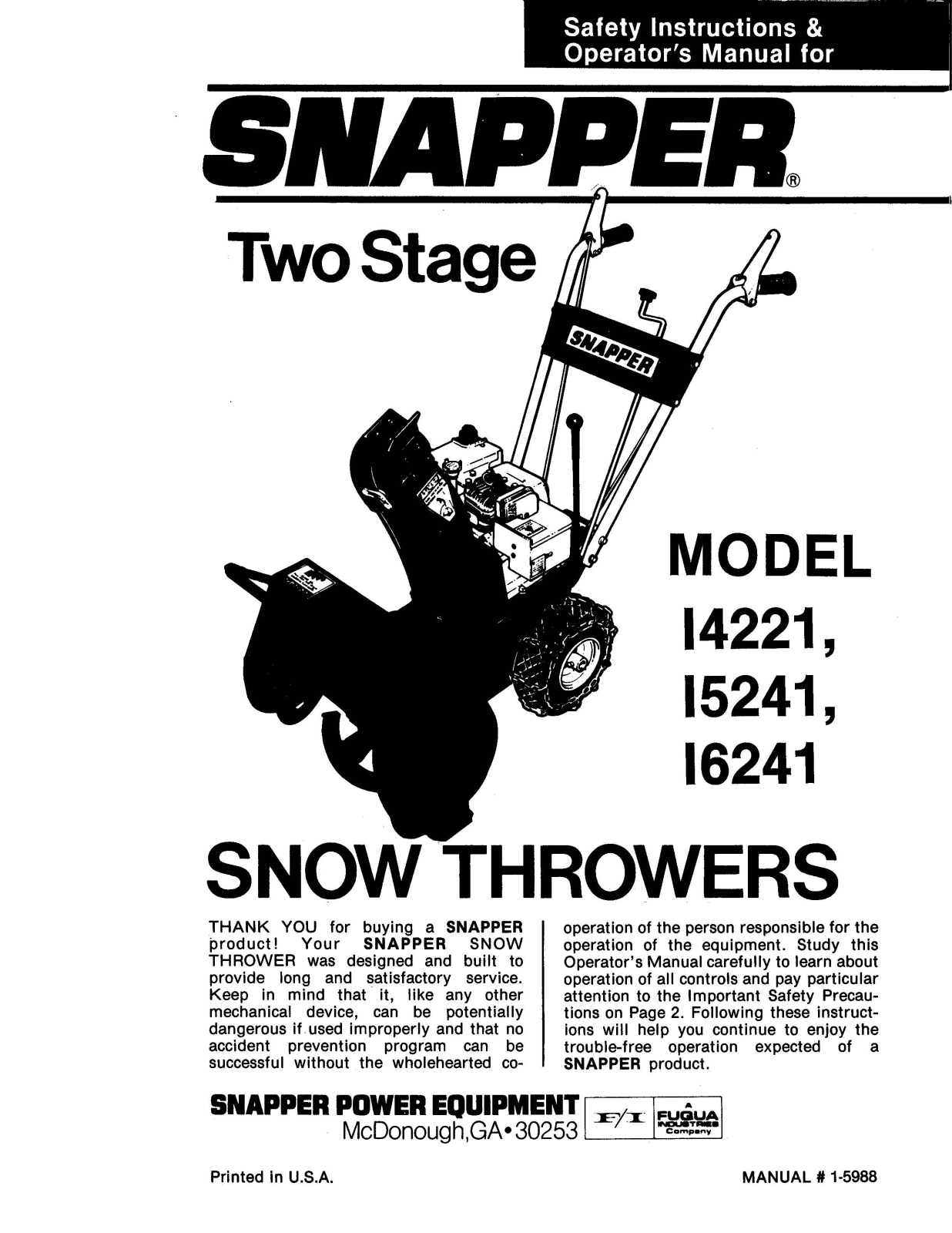 Snapper I6241, I4221, I5241 User Manual