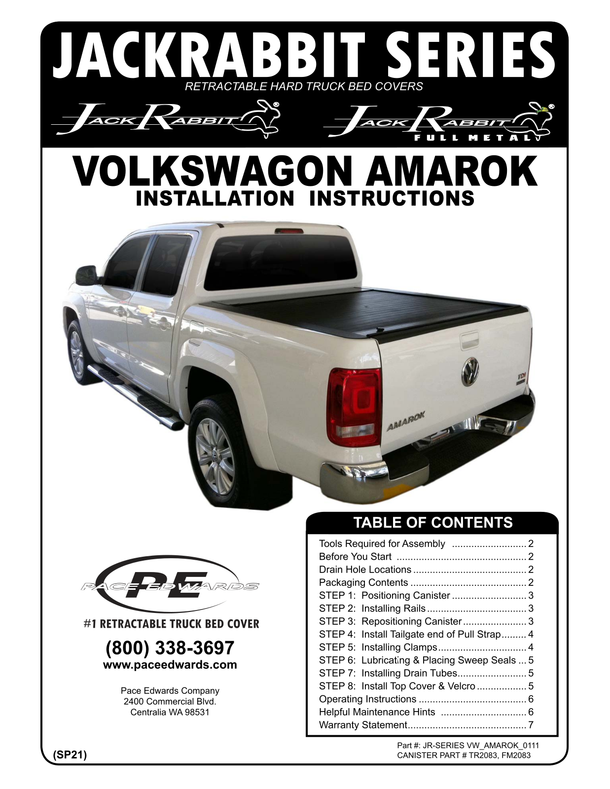 Pace-Edwards JR Series Volkswagon Amarok User Manual