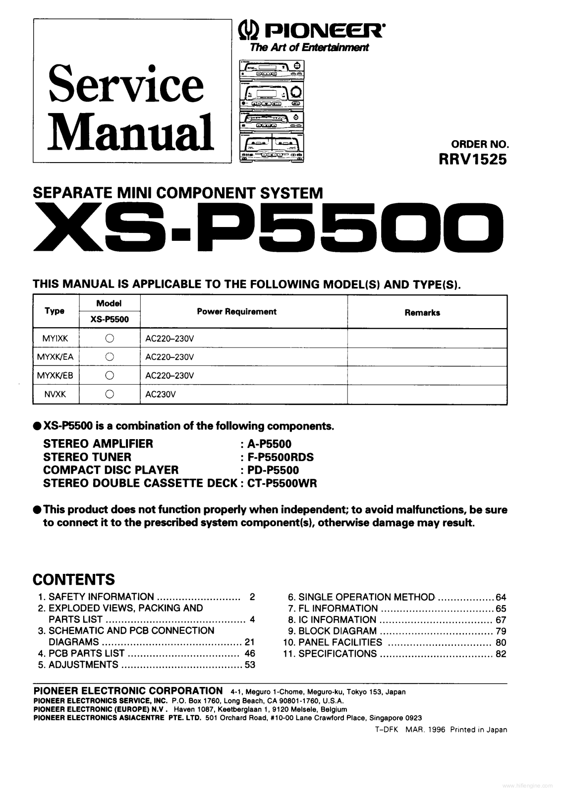 Pioneer XS-P5500 Service Manual