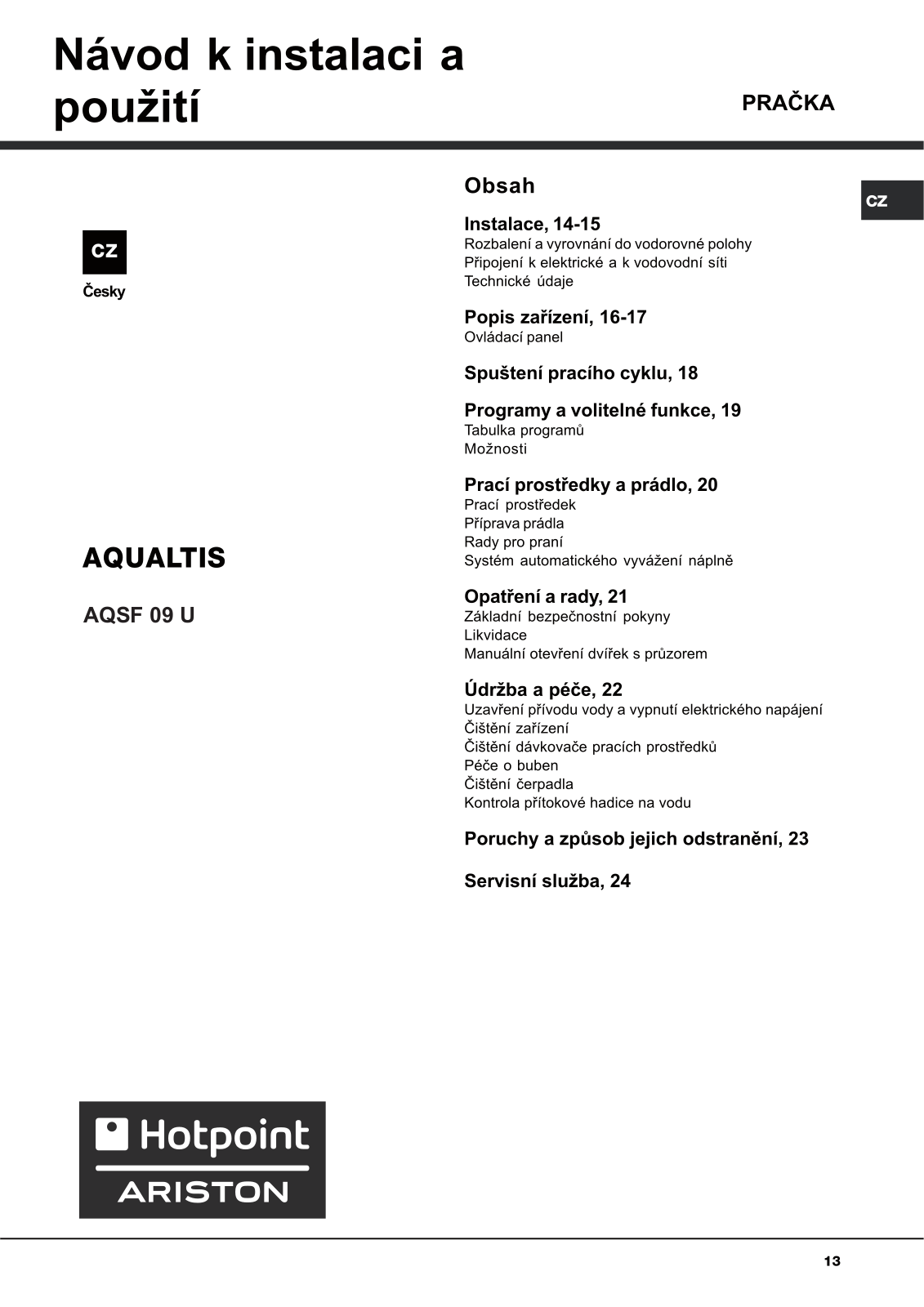 Hotpoint-Ariston AQSF09U User Manual