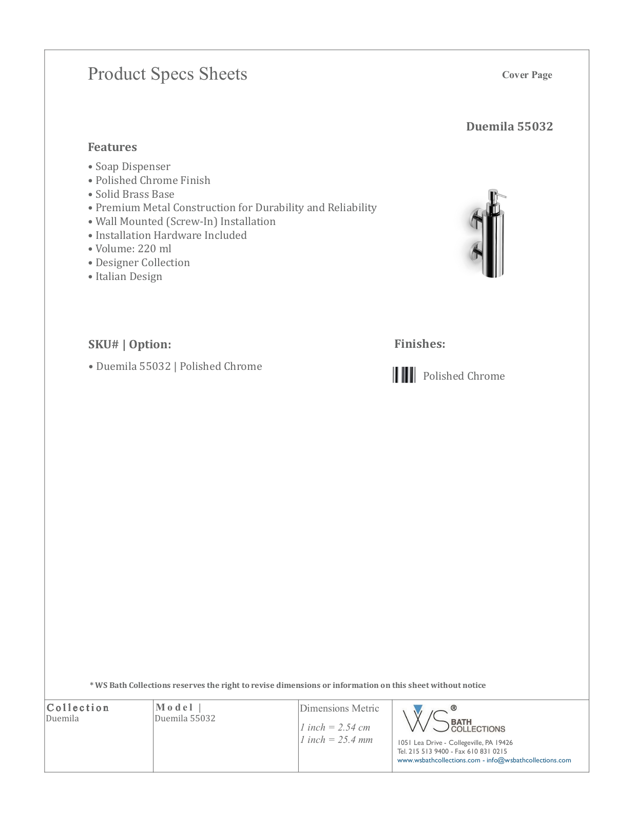 WS Bath Collections WSO1222 Specifications - ManualMachine.com