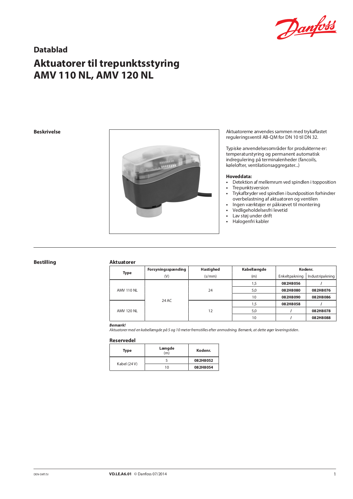 Danfoss AMV 110 NL, AMV 120 NL Data sheet