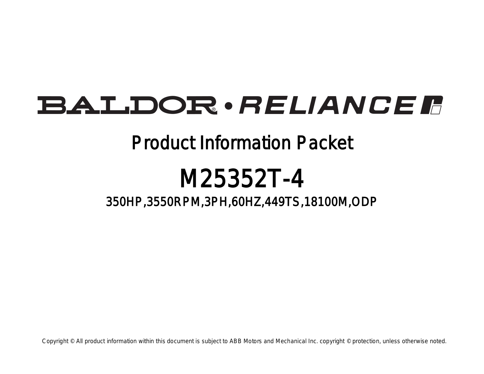 Baldor M25352T-4 Product Information Sheet