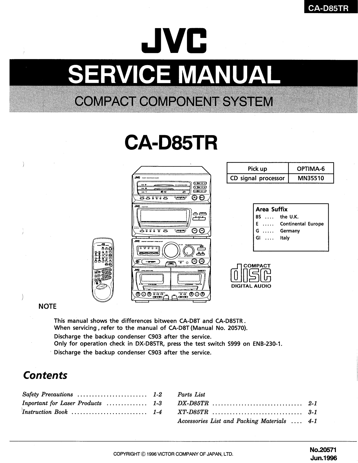 JVC CA-D85TR Service Manual