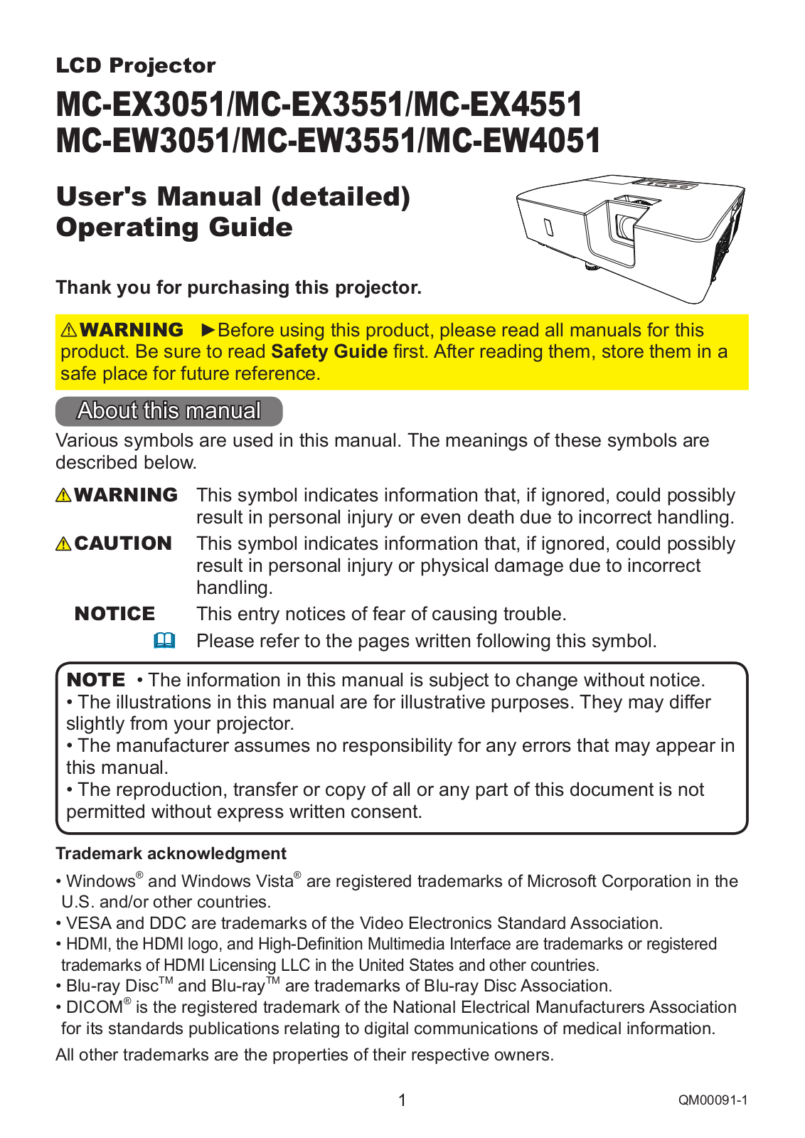 Maxell MC-EX4551, MC-EX3551, MC-EW3551, MC-EW4051 User Manual