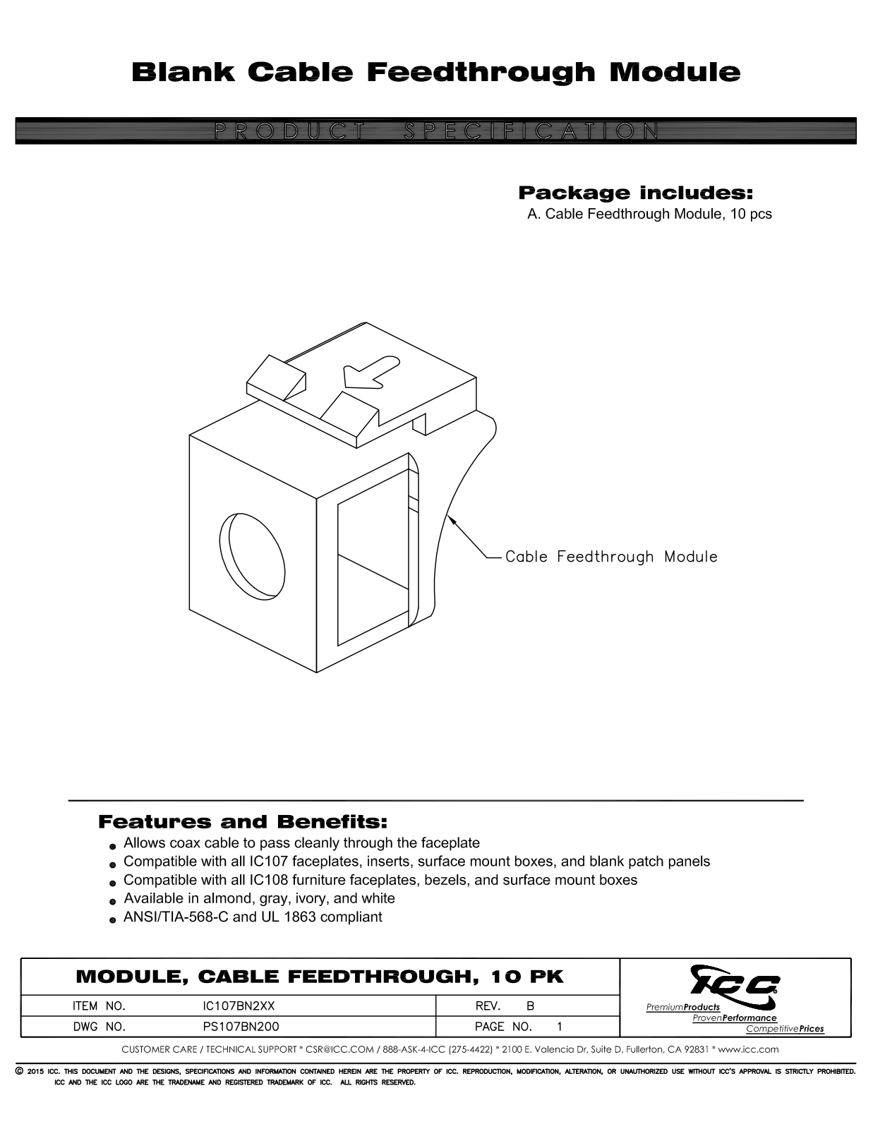 ICC IC107BN2WH Specsheet