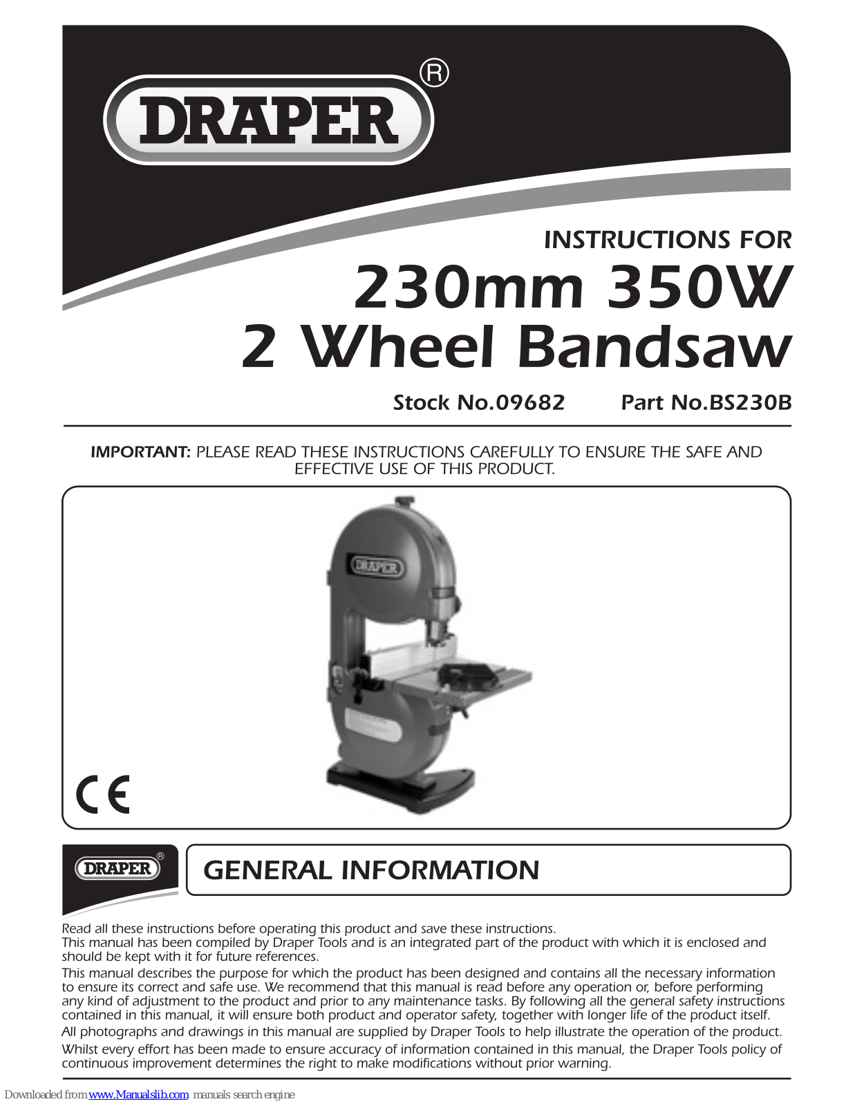 Draper BS230B, 9682 Instructions Manual - ManualMachine.com