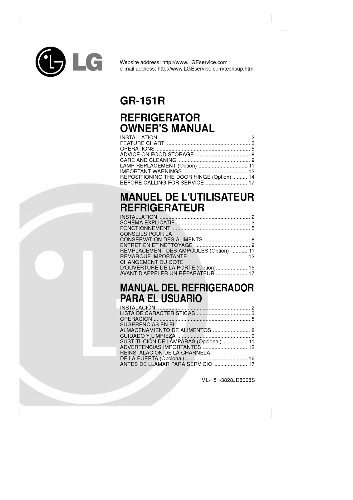 LG GR-151RB, GR-151RN User Manual