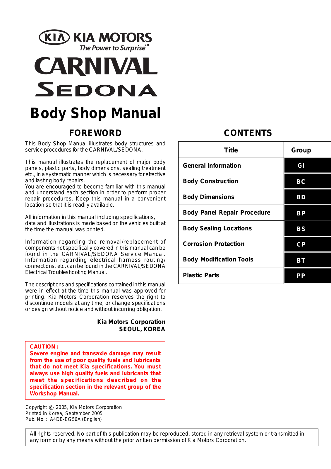Kia Carnival 2005 User Manual