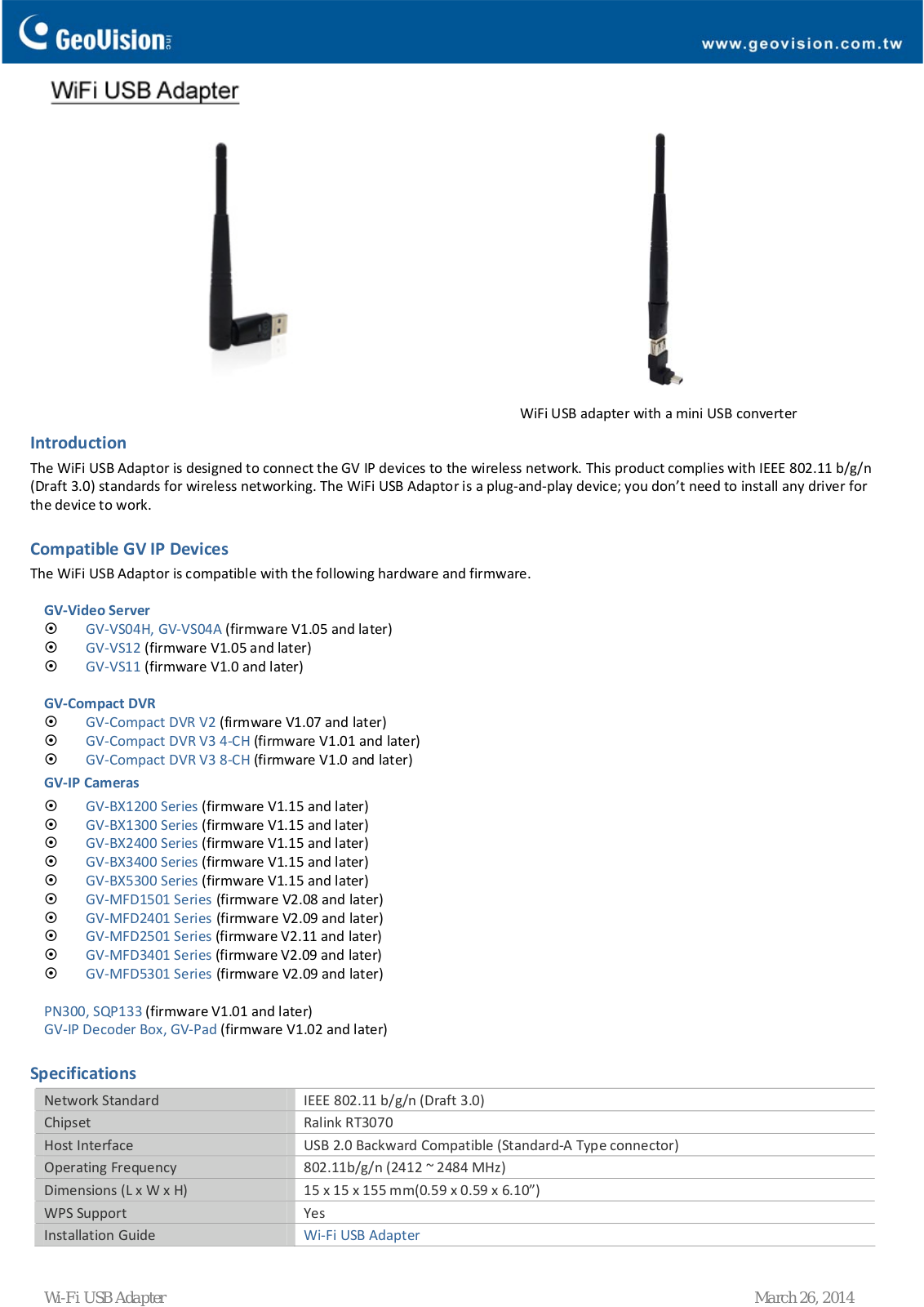 GeoVision WiFi USB adapter User Manual