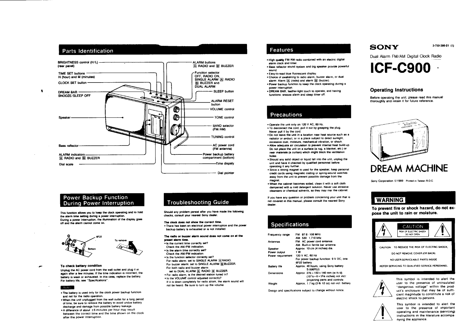 Sony ICF-C900 Operating Instructions