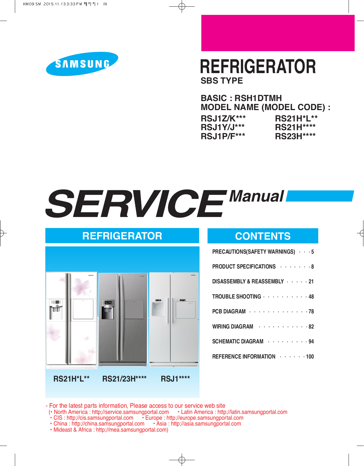 Samsung RSJ1K Series, RS21H Series, RS21H L SeriesRSJ1J Series, RS23H Series, RSJ1Z Series Service Manual