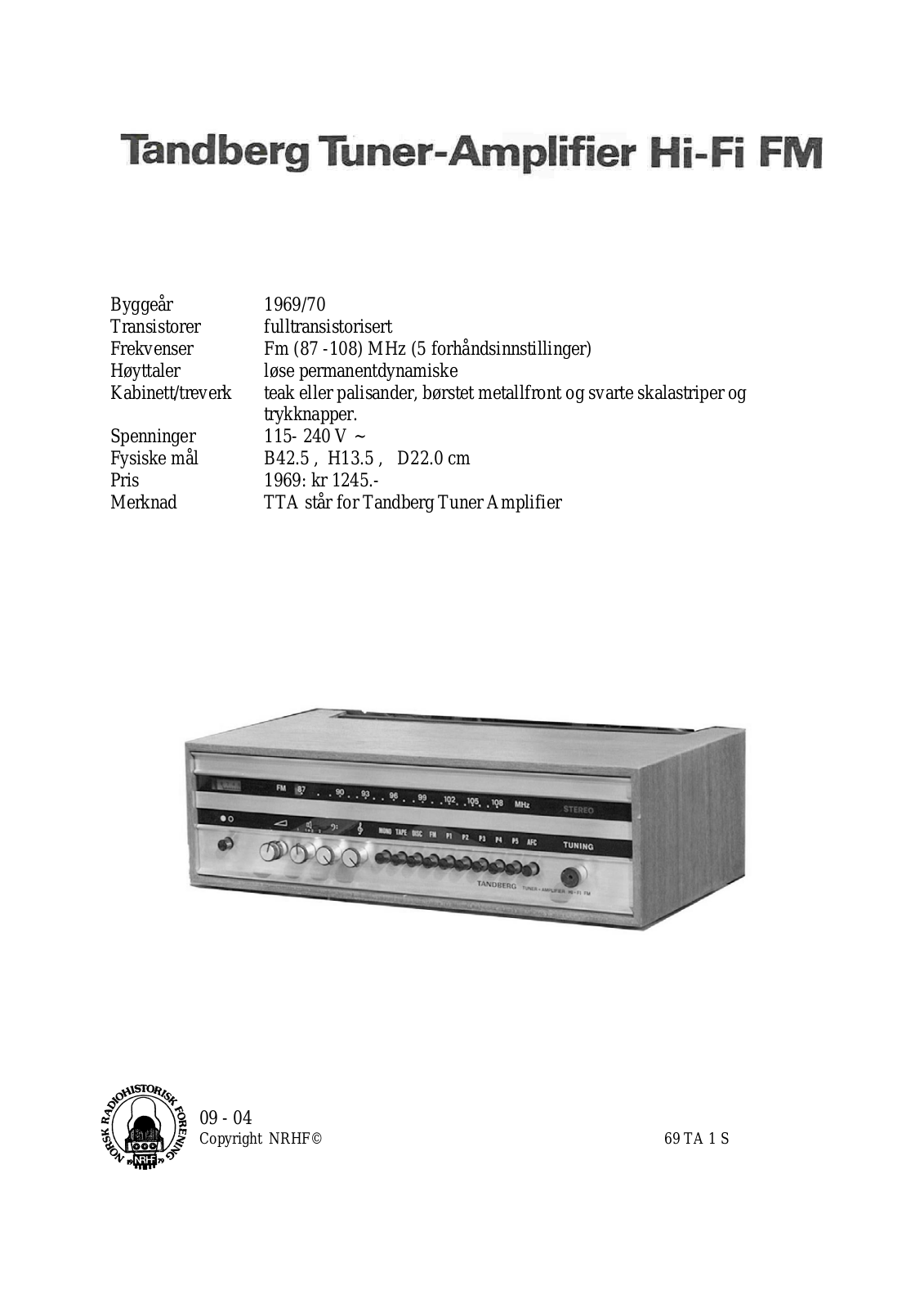 Tandberg TunerAmp-hifi-fm Schematic