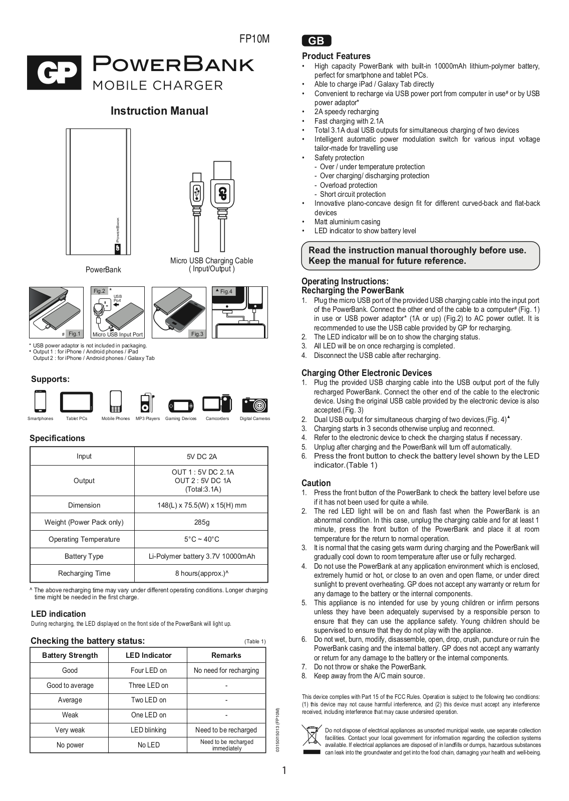 GP FP10M, FP10MB User Manual