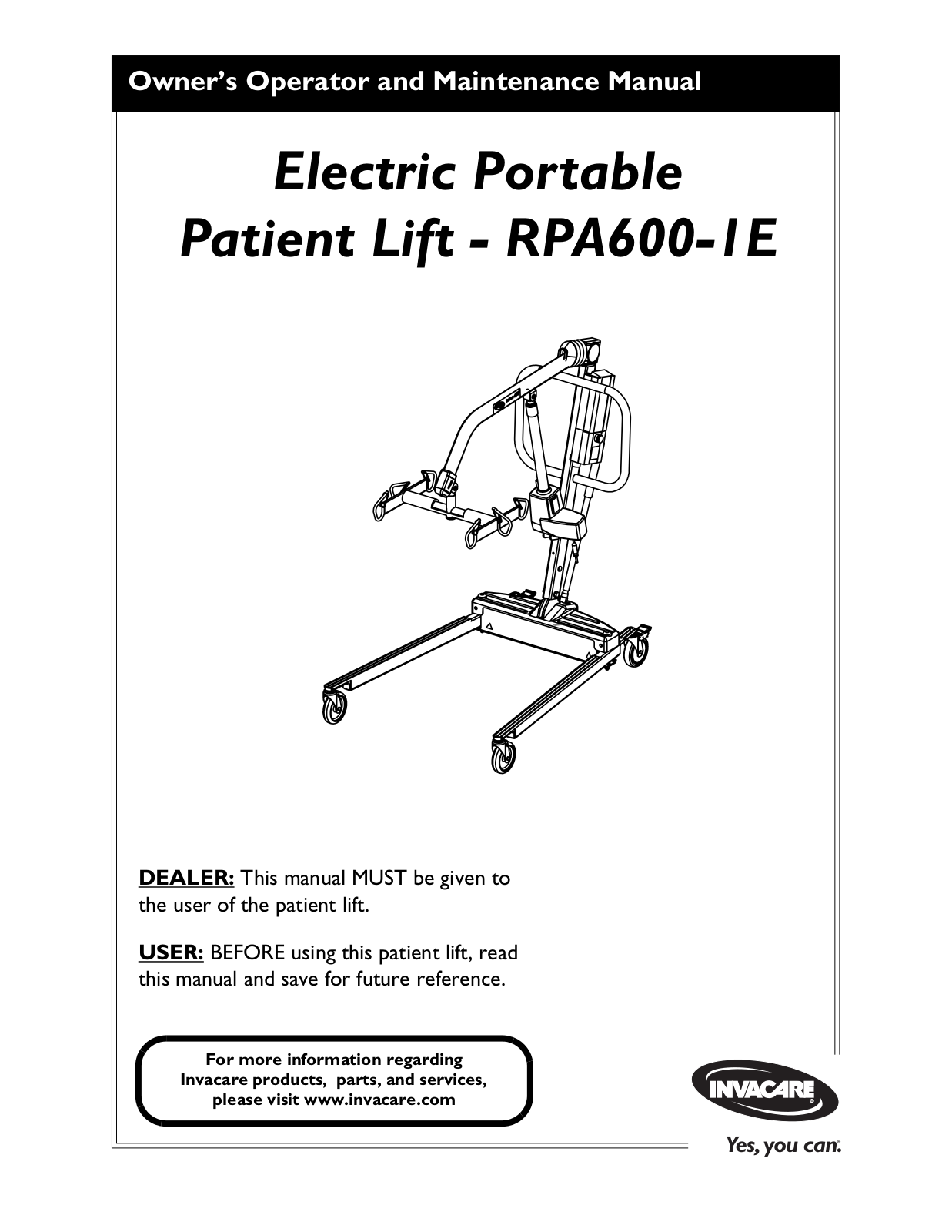 Invacare RPA600-1E User Manual