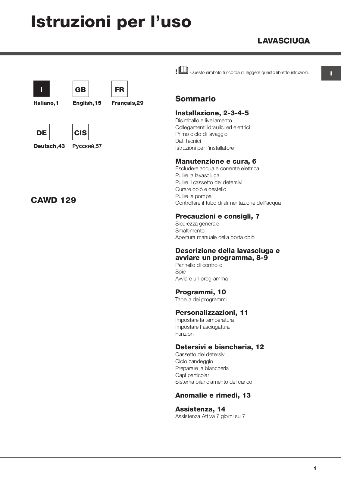 Hotpoint Ariston CAWD 129 User Manual