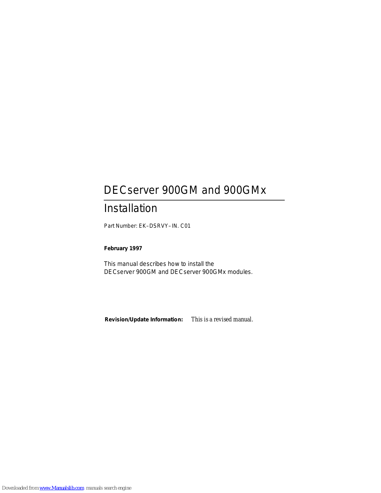 Digital Equipment DECserver 900GM, DECserver 900GMx Installation Manual