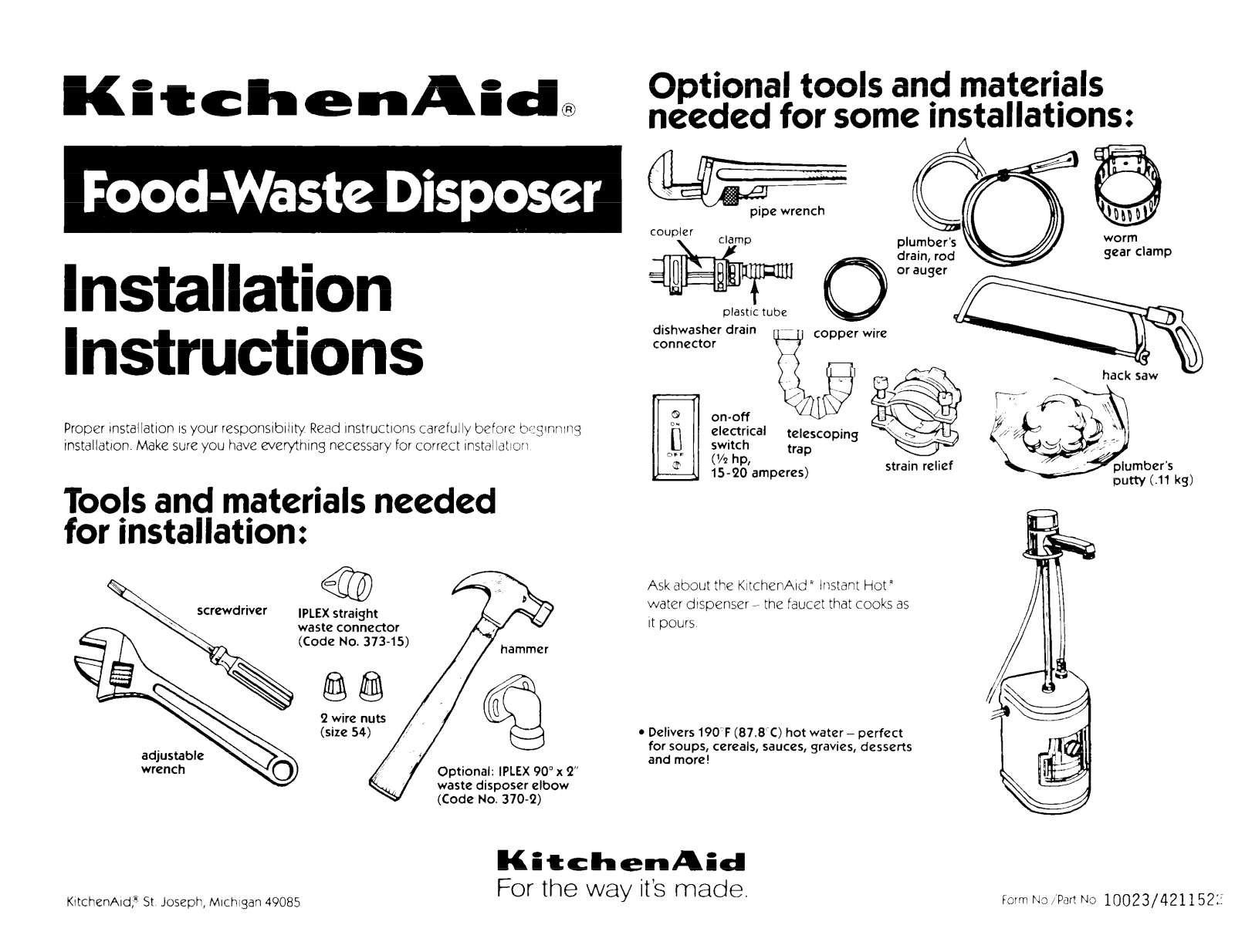 KitchenAid 6KCDB250, 6KCDC250, 6KCDI250, 6KCDS250 Installation Instructions