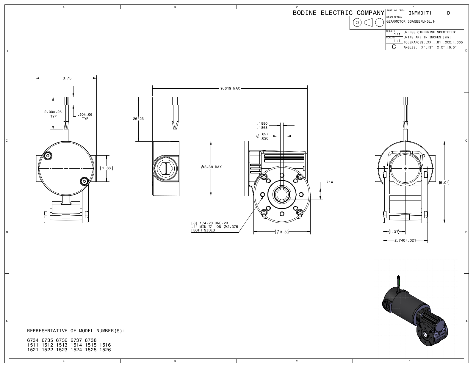 Bodine 6734, 6735, 6736, 6737, 6738 Reference Drawing