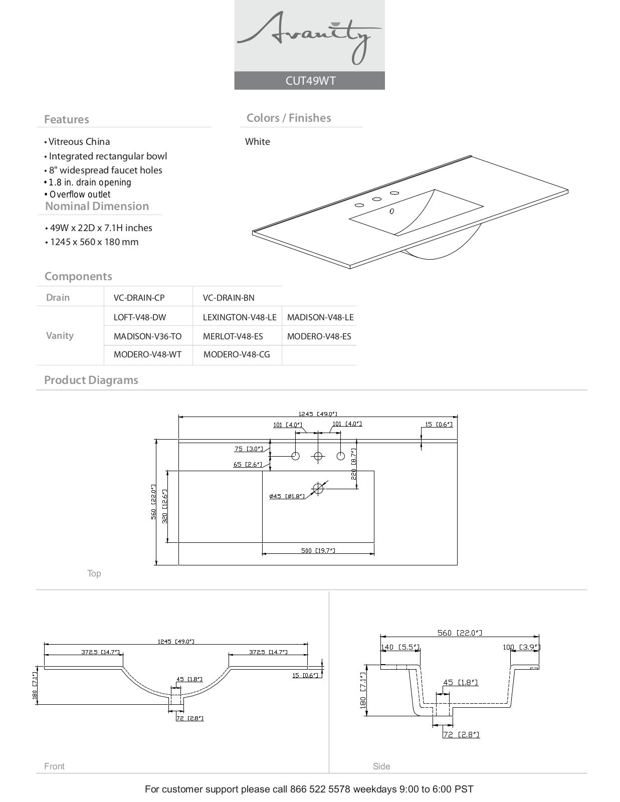 Avanity AVN1308 Specifications & Dimensions - ManualMachine.com