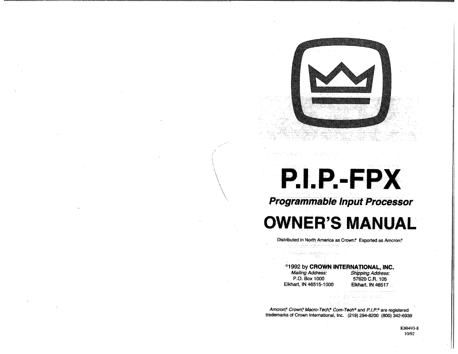 Crown PIPFPX Owners manual