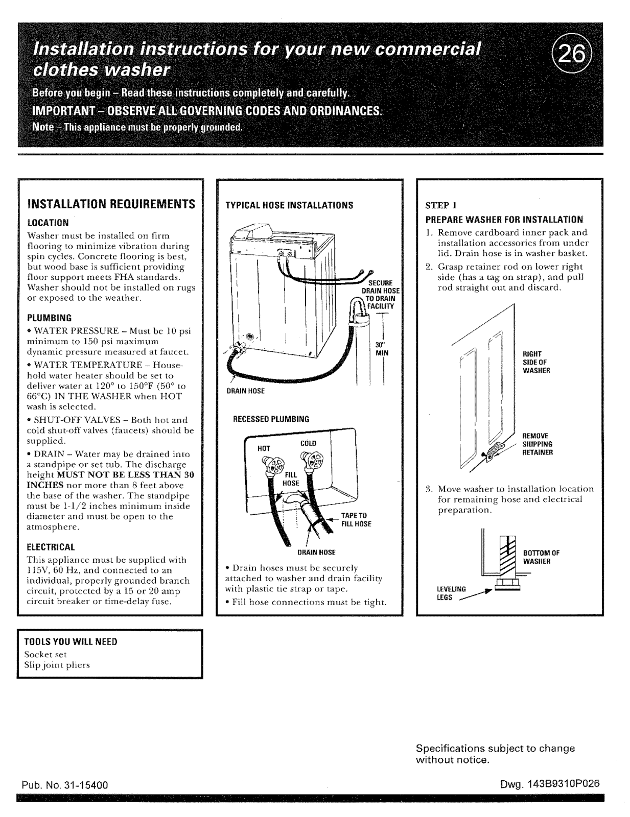 GE WCCB1030D1KC, WCCB1030D1WC, WCCB1030F2WC, WCCD2050D1KC, WCCD2050D1WC Installation Guide