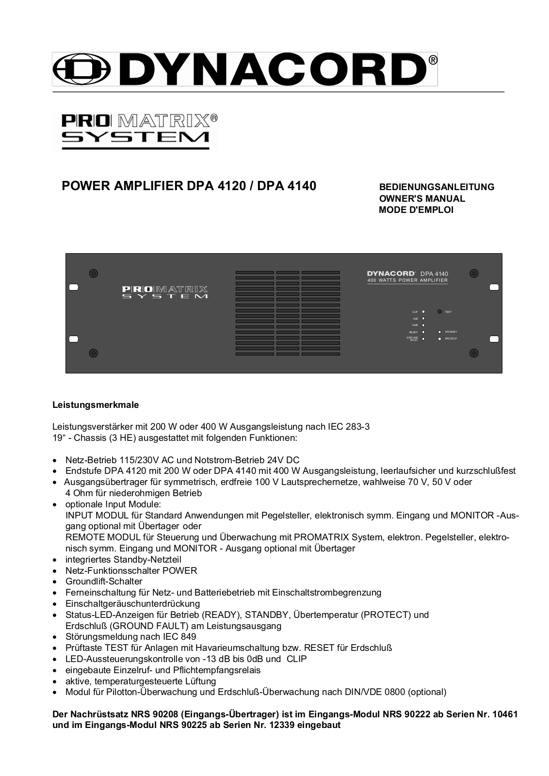 Dynacord DPA 4140, DPA 4120 User Manual