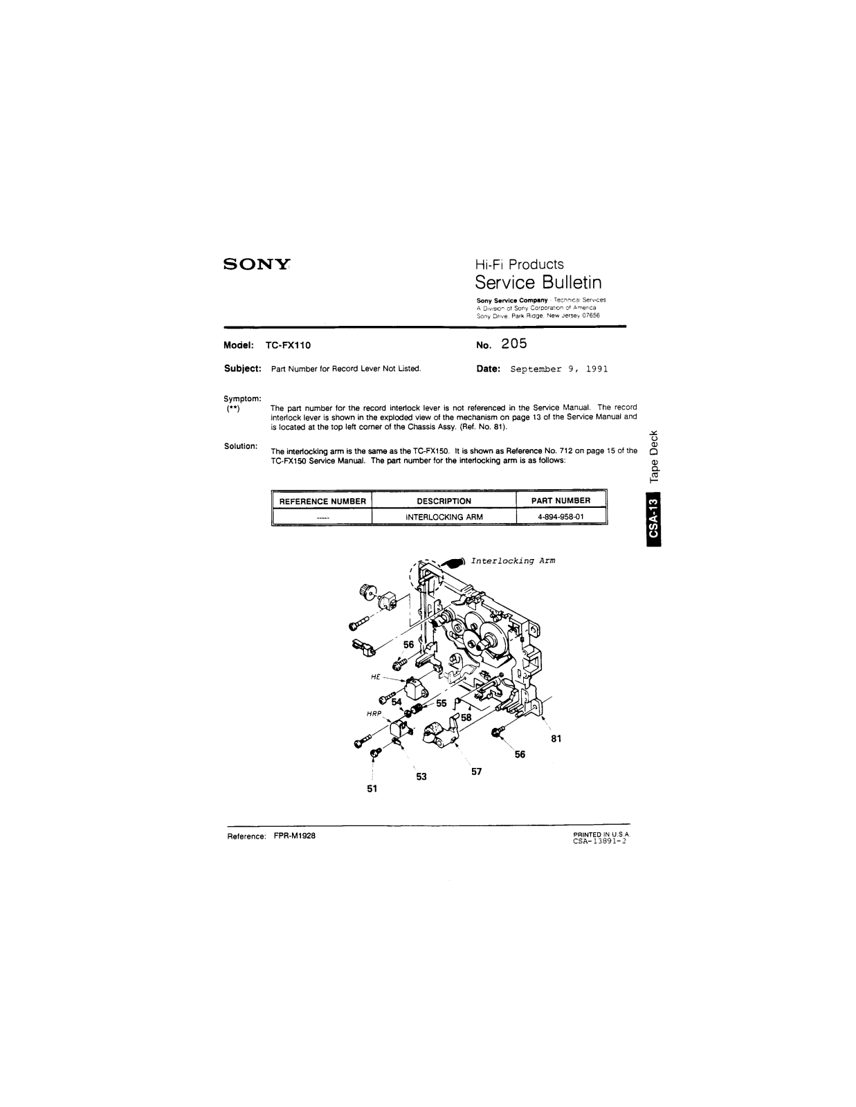 Sony TC-FX110 Service Manual