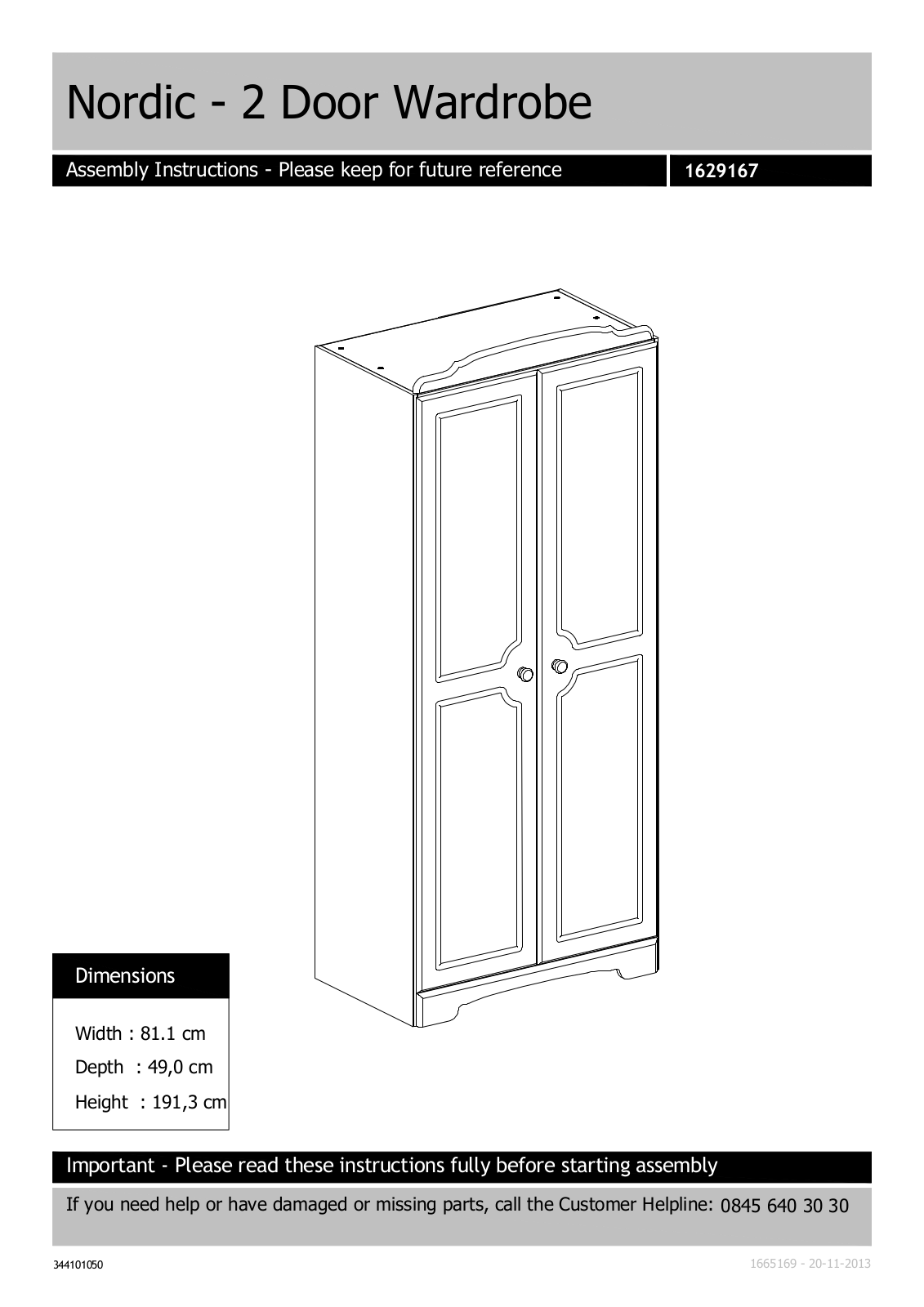 Argos 344101005000F ASSEMBLY INSTRUCTIONS