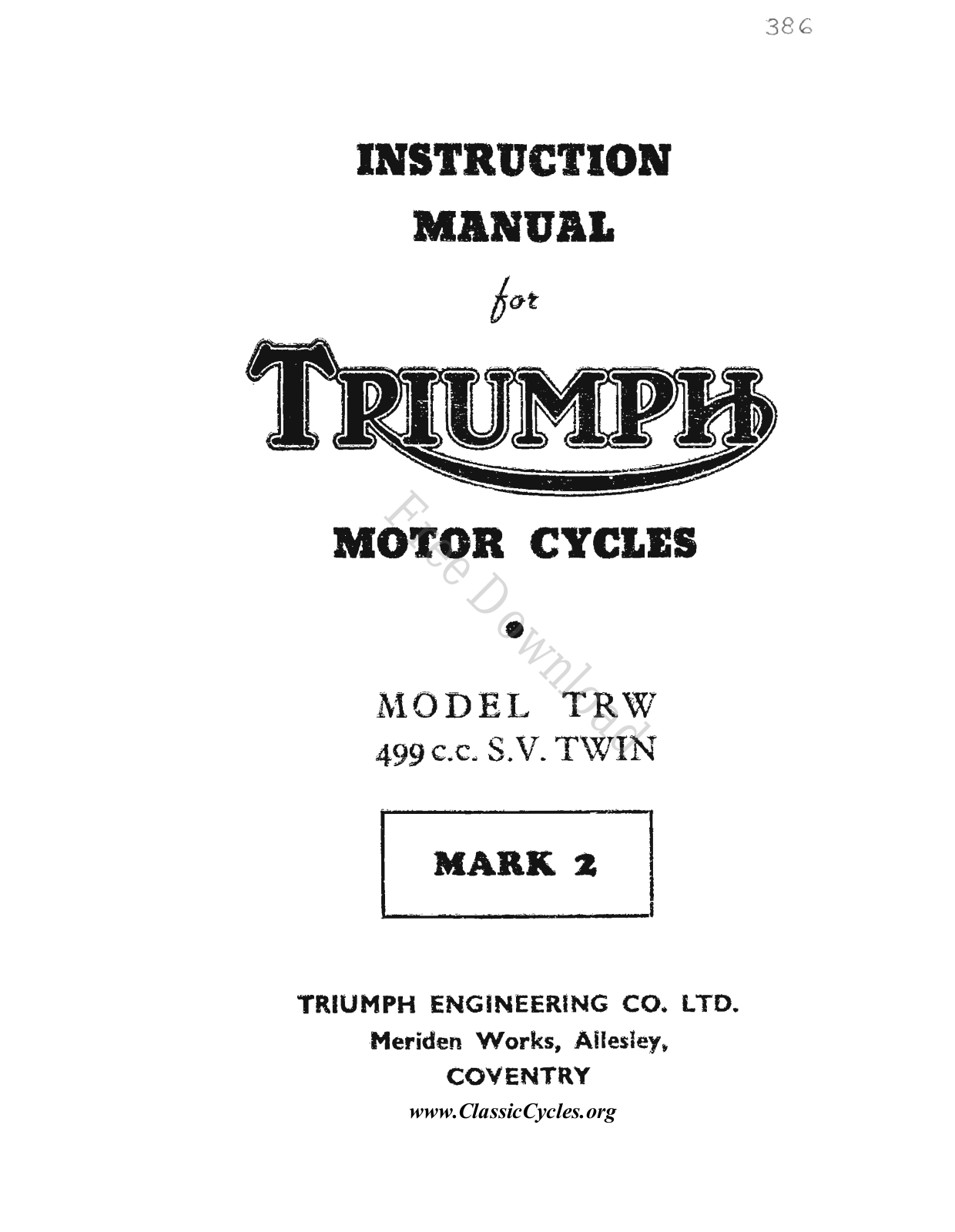 Triumph 499 SV Twin, TRW 1952 Owner's manual