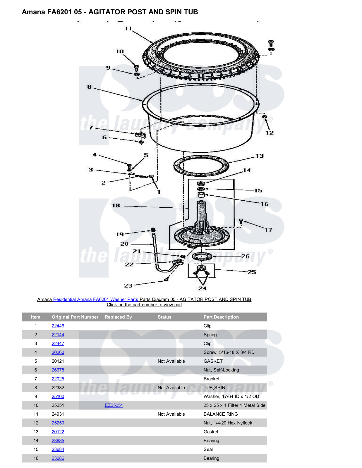 Amana FA6201 Parts Diagram