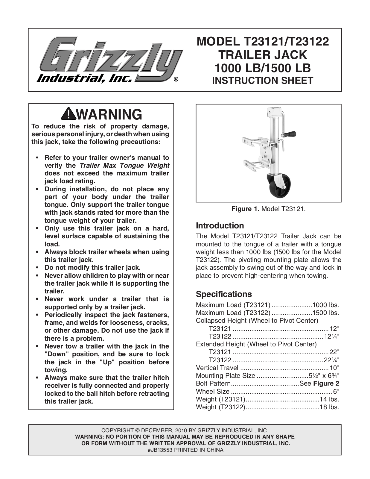 Grizzly T23122, T23121 User Manual