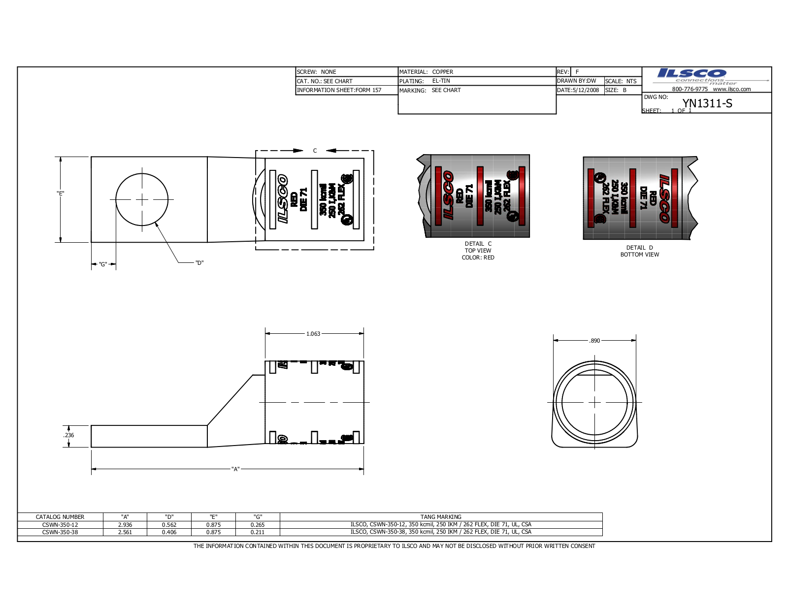 Ilsco CSWN-350-12 Data sheet