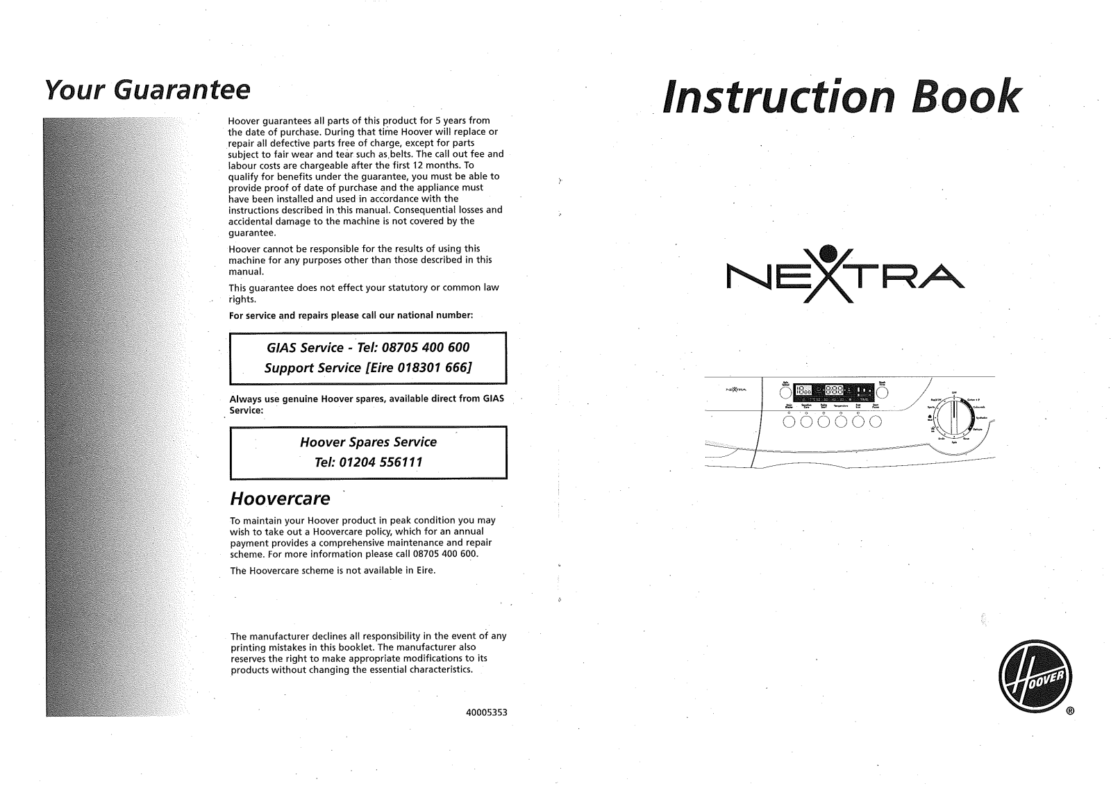 Hoover HNF71683D User Manual