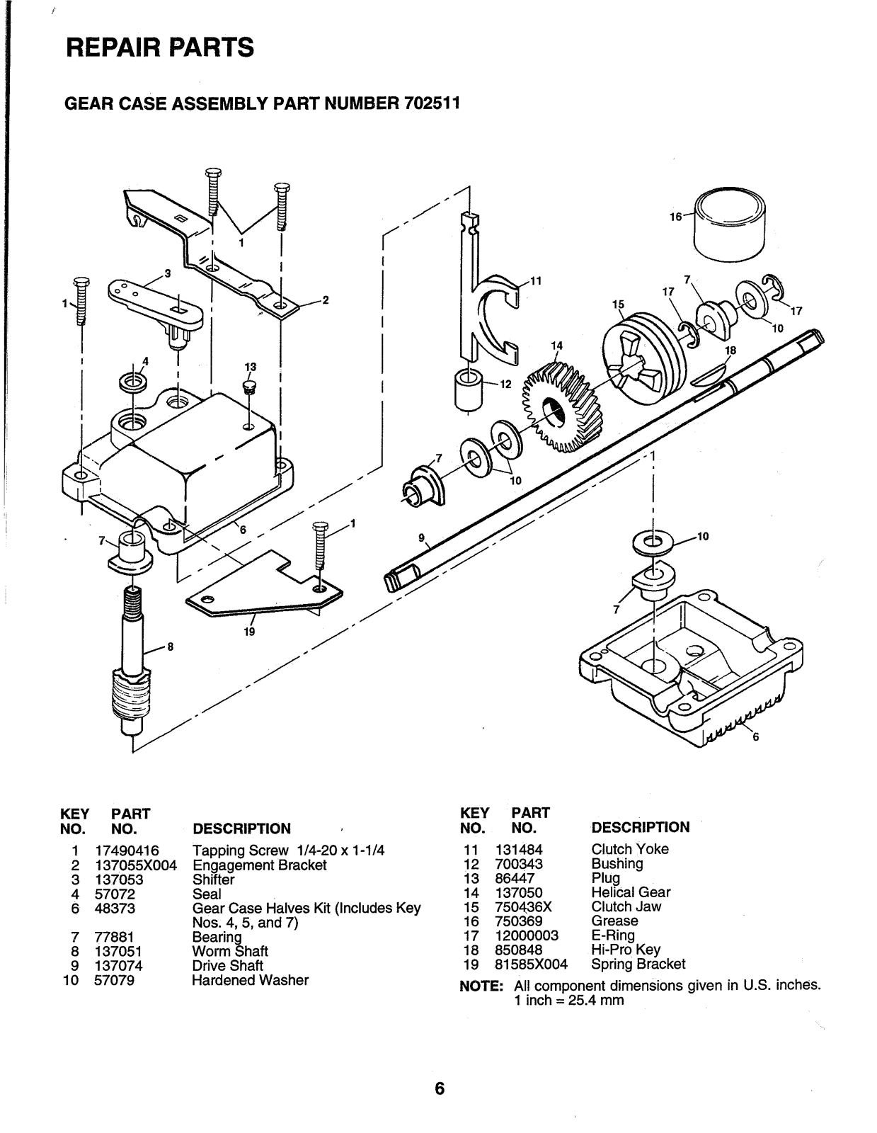 AYP 702511TRANSMISSION Parts List