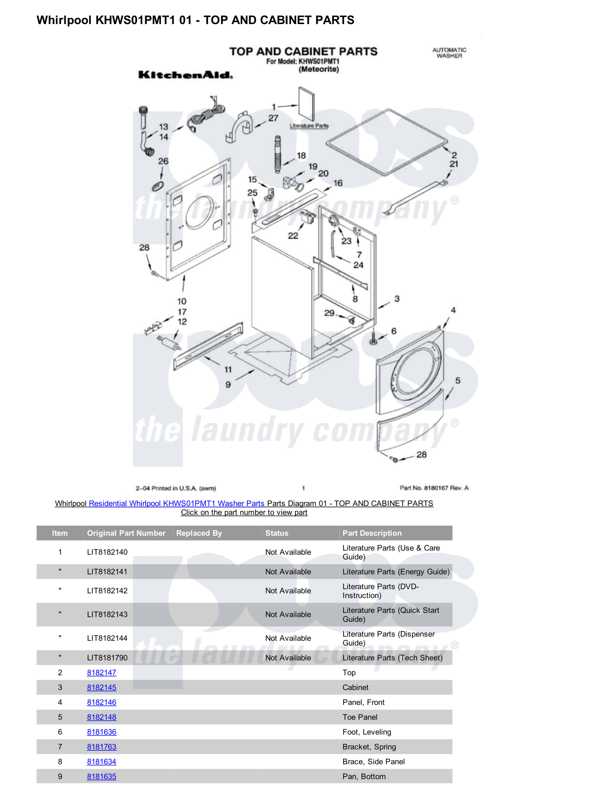 Whirlpool KHWS01PMT1 Parts Diagram