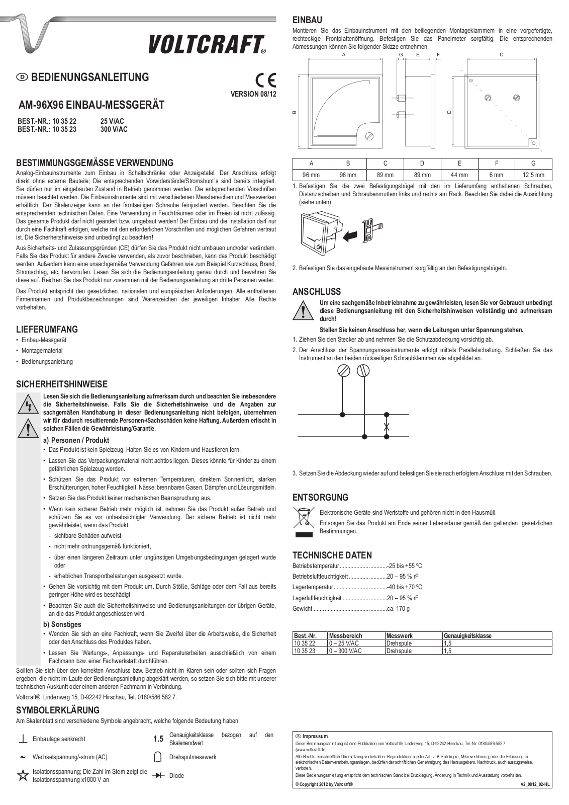 VOLTCRAFT AM-96X96 User guide