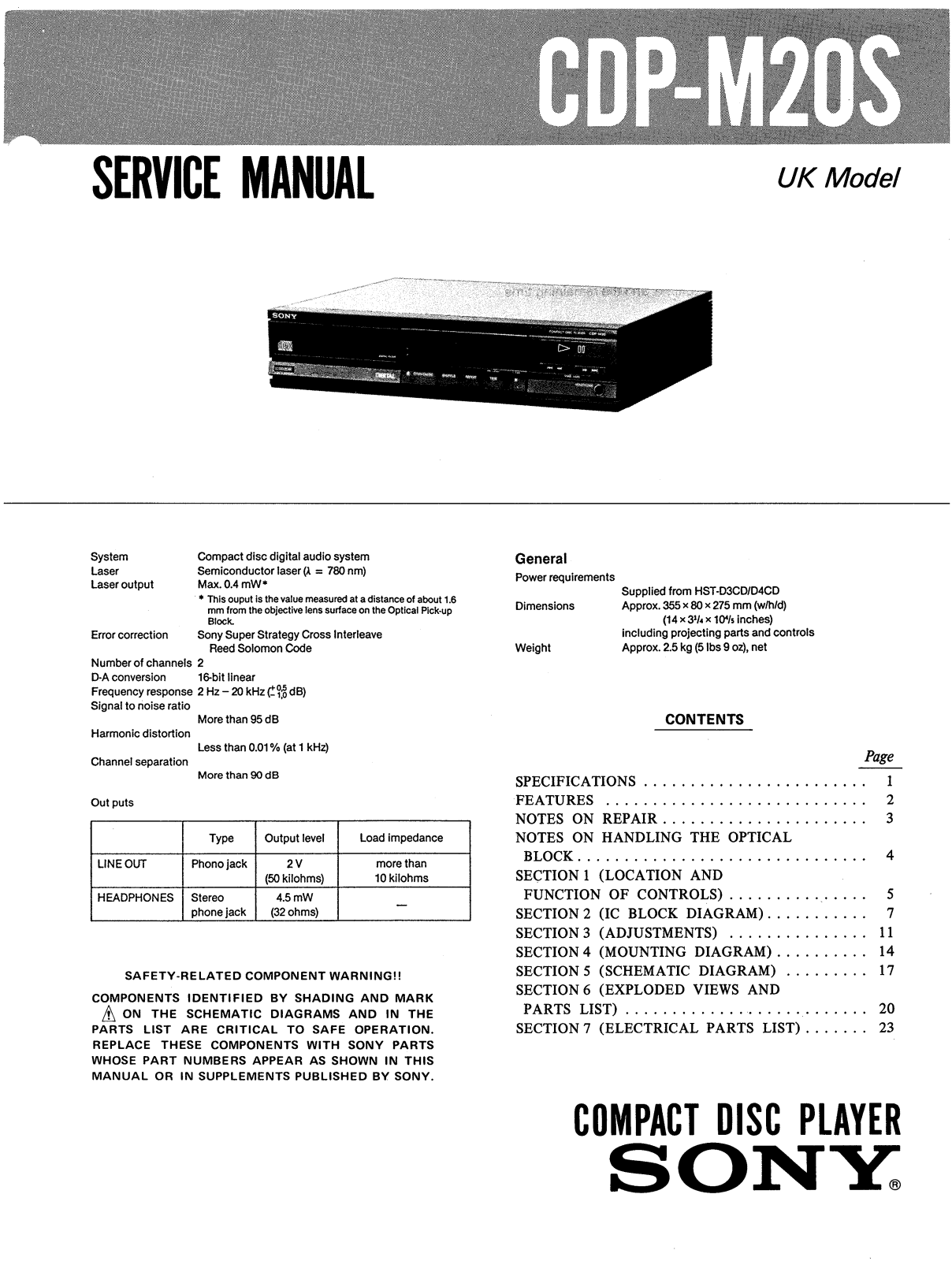 Sony CDPM-20-S Service manual