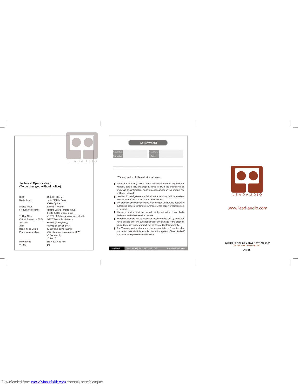 Lead Audio LA-200 Product Manual - ManualMachine.com