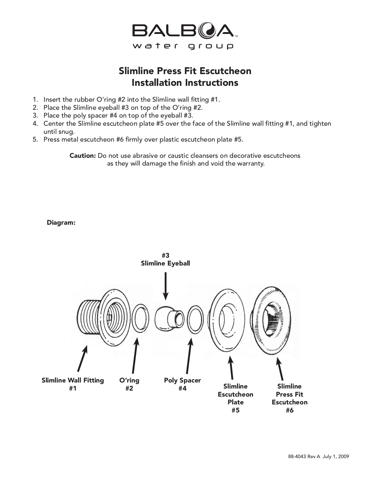 Balboa Water Group Slimline Press Fit Escutcheon User Manual