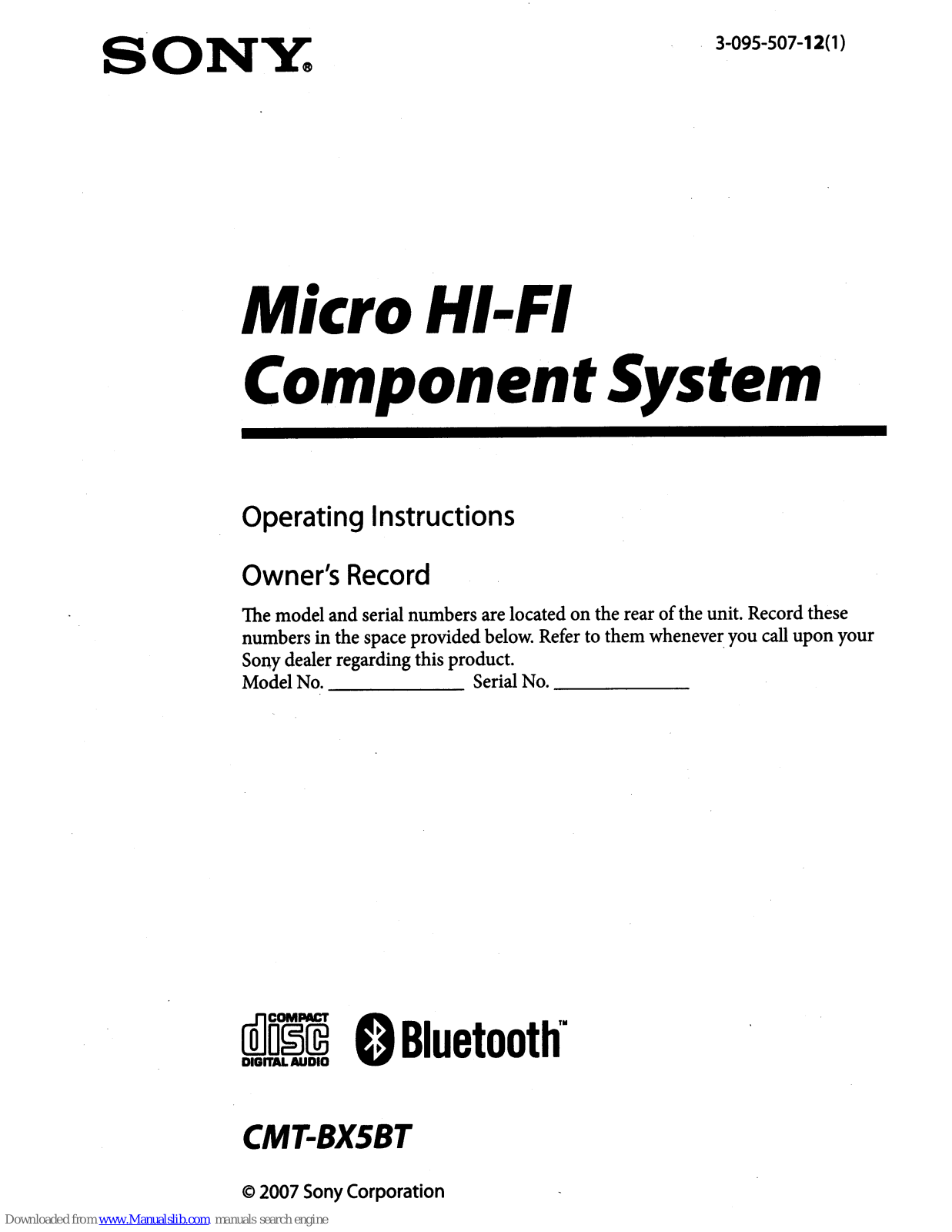 Sony CMT-BX5BT, HCD-BX5BT - Receiver, Amplifier, Bluetooth Operating Instructions Manual - ManualMachine.com