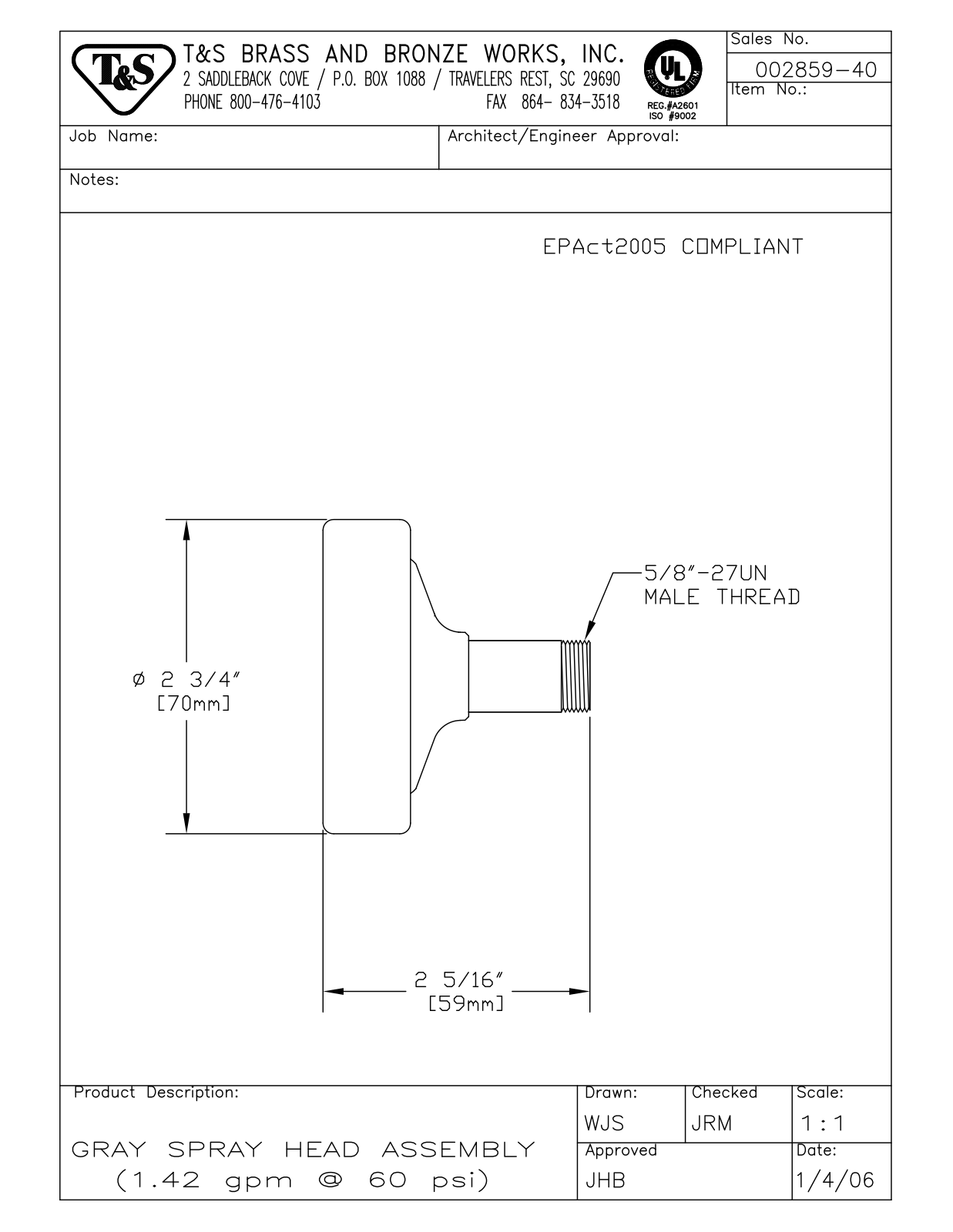 T&S Brass 002859-40 User Manual