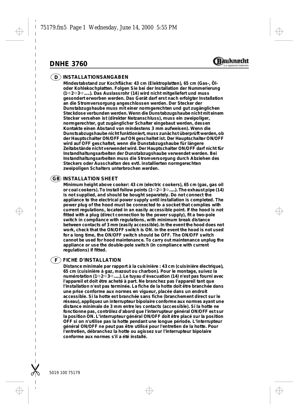 Whirlpool DNHE 3760 IN INSTRUCTION FOR USE